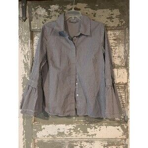 Marled by Reunited Women Tops Blouses Large L Grey Striped Cotton